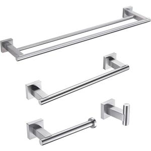Miyili Bathroom Accessories Set 4-Piece Bath Hardware Kit Brushed Stainless Steel Wall Mount - Includes Double Towel Bar, Hand Towel Rack, Toilet Paper Holder, Robe Hook, BS02N4