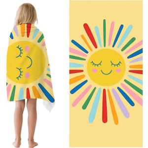 Sun Beach Towel for Kid 30 X 60 Inch Cute Coloful Sun Microfiber Pool Towel Absorbent Quick Dry Beach Towel Sand Free Blanket for Boys Girls Summer Pool Party Supplie Bath Sport Travel for Kids Gift
