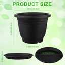 12 Pack 12' Plastic Plant Pots Round Planter Pots with Saucer Tray Seedling Pot Hole Seed Resin Plant Pot Starting Nursery Flower Container with Pallet for Garden Outdoor Indoor(Black)