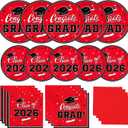 Gatherfun Graduation decorations 2026 Graduation Plates and Napkins Red Disposable Paper Plates Luncheon Napkins Cocktail Napkins for Congrats Grad Party Decorations, Serve 50