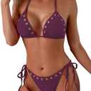 swimall Women's Triangle Bikini Sets High Cut Sexy Tie Two Piece Swimsuit Grommet Eyelet Halter Bathing Suit M