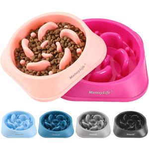 MateeyLife Slow Feeder Dog Bowls 2PCS, Anti-Choking Puzzle Dog Food Bowls, Anti-Slip Interactive Feeding Slow Down Eating, Bloat Stop Maze Dishes for Medium Breeds Pink&Purple