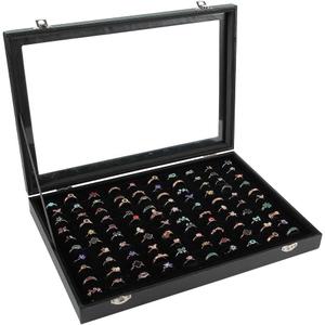 Siveit Ring Display Case Organizer Box with Transparent Lid, Ring Holder Showcase For Store Display Jewelry Show Home, Ring Organizer For Jewelry Rings, Studs Earrings (100 Slot, Black)