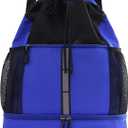 Sports Drawstring Backpack Swim Gym Bag with Wet Proof Pocket and Shoe Compartment for Men Women