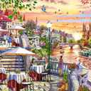 CASTORLAND 1000 Piece Jigsaw Puzzles, Romantic City Sunset, Charming Riverside Terrace, Painterly Landscape, Adult Puzzle, C-104956-2, 26.8 x 18.5 inches