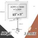 FoldTier 3 Set Aluminum Alloy Sign Holder Clamp with 8.5 x 11 Inch Acrylic Frame Rotatable Holding Clamp Sign Holder for Clothing Stores Price Tag Office (Silver)