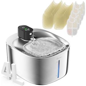 Cat Water Fountain Stainless Steel,152oz/4L Wireless Pet Fountain Battery Operated,Quiet Filtered Pet Water Fountain,Automatic Water Bowl for Cats Dogs with Motion Sensor 5 Filters