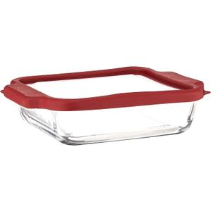 Anchor Hocking Glass Baking Dishes for Oven, 8 Inch Square Glass Cake Pan with TrueFit Cherry Lid (Red)