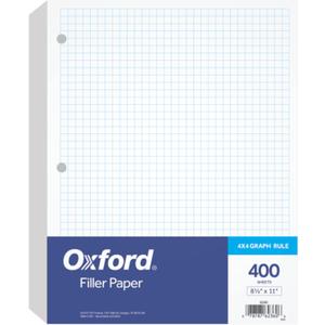 4 x Oxford Filler Paper, 8-1/2" x 11", 4 x 4 Graph Rule, 3-Hole Punched, Loose-Leaf Paper for 3-Ring Binders, 400 Sheets Per Pack (62360),White (Letter)