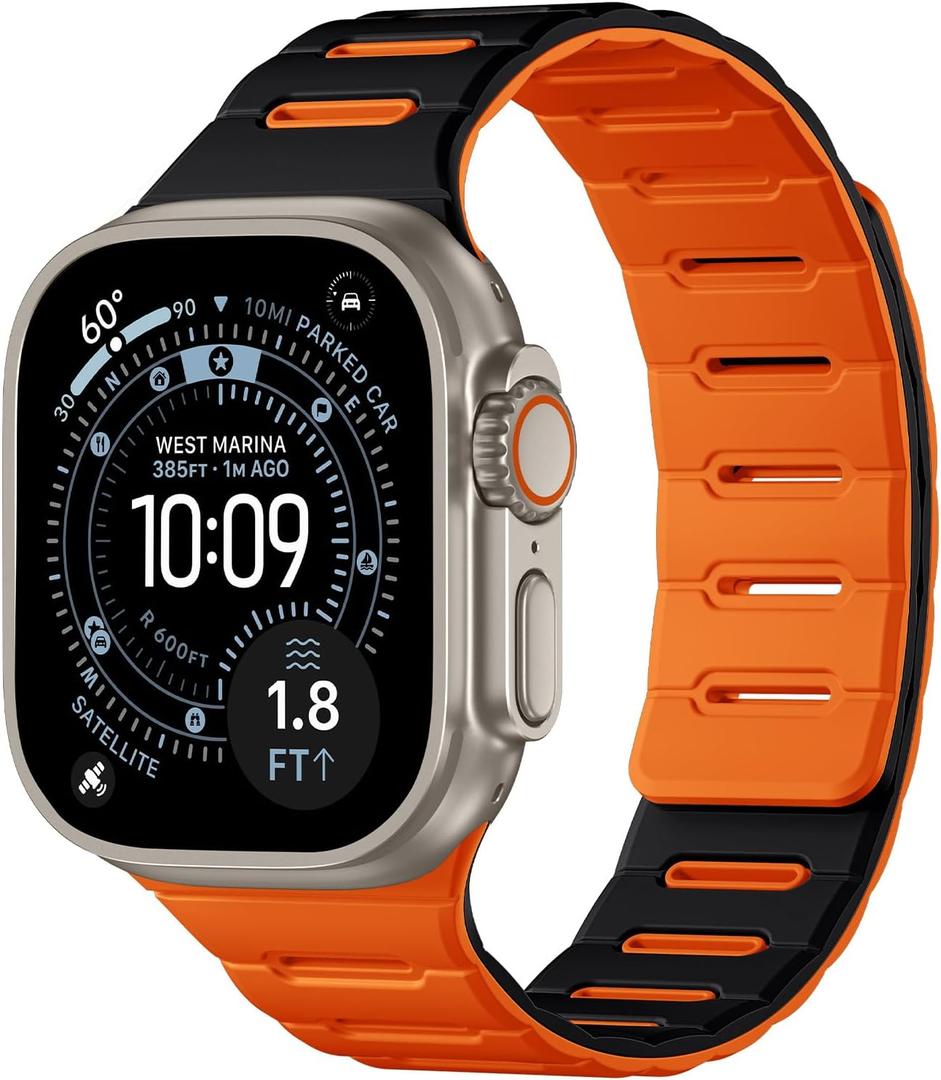 Bandletic Compatible with Apple Watch Bands for Men, Double Sided Wearable Silicone Magnetic Strap for iWatch Ultra 3 Ultra 2 SE 3 Series 11 10 9 8 7 6 5 4 3 2 1 (42/44/45/46/49mm), Black Orange
