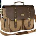 MATEIN Vintage Messenger Bag with USB Charging Port & RFID Blocking Pocket, 15.6 inch Laptop Bag Canvas PU Leather Men Briefcase, Water Resistant Computer Satchel Crossbody for Work Commuting, Brown