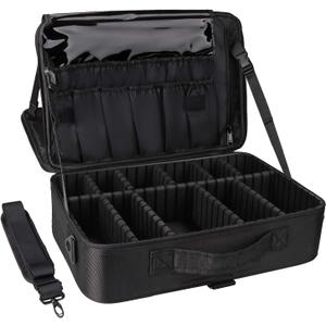 Relavel Travel Makeup Train Case Cosmetic Case Organizer Portable Artist Storage Bag with Adjustable Dividers for Cosmetics Makeup Brushes Toiletry Jewelry Digital Accessories (Large, Black)