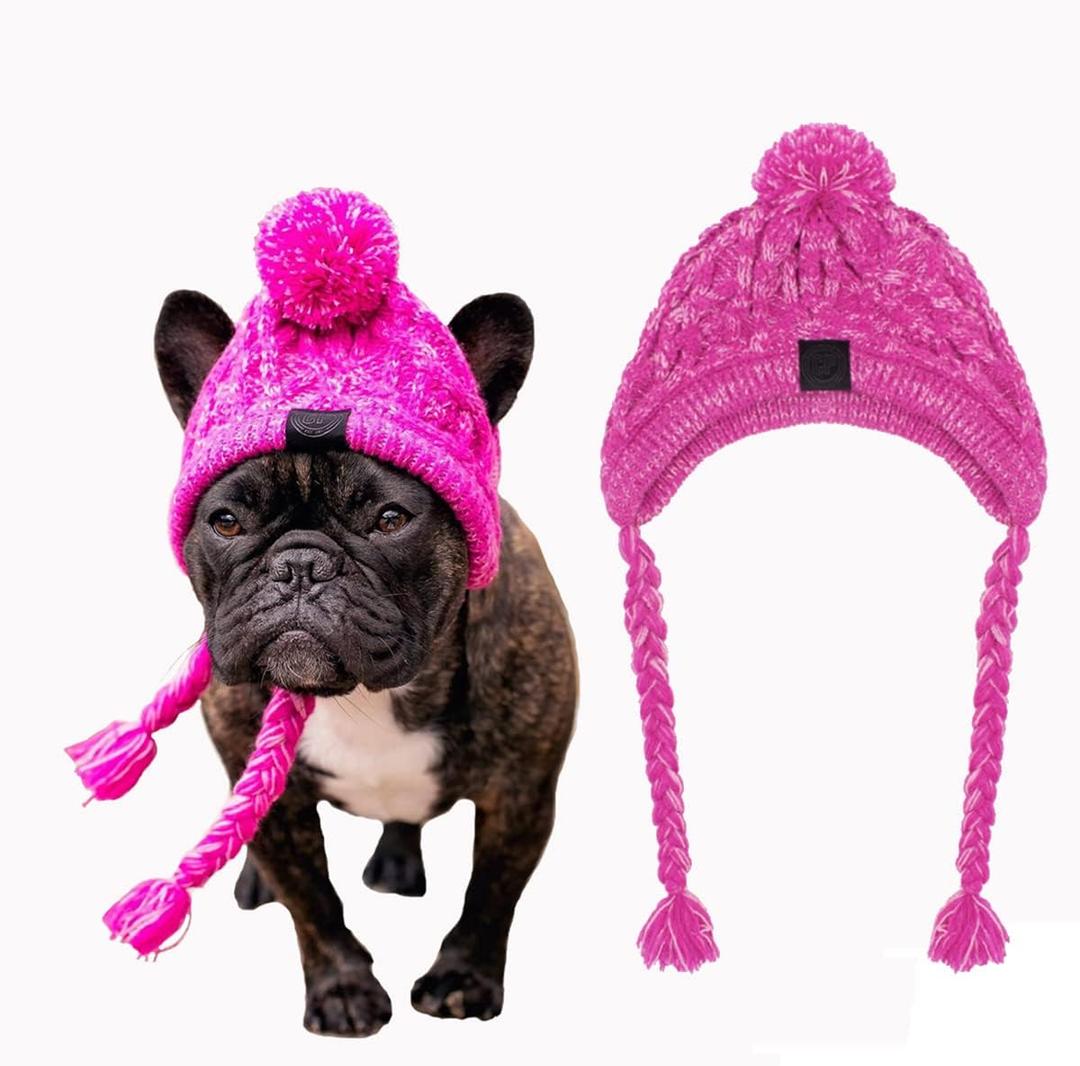Dog Hat for Small Medium Dogs Pets Winter Warm Knitted Hat with Ear Holes Pink