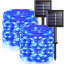 JMEXSUSS 2 Pack Blue Solar String Lights Outdoor Waterproof, Each 33ft 100 LED Solar Fairy Lights, 8 Modes Copper Wire Mini Christmas Light for Outside Patio Garden Tree Christmas Decorations