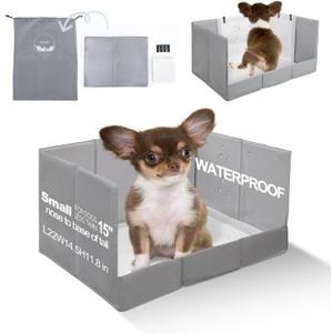 Dog Litter Box, Puppy Pee Pad Holder Foldable, Small Indoor Dog Potty Tray for Puppy, High Walls, Seamless, No Assembly, Waterproof, Easy to Clean, No Spill,Portable for Travel (Grey)