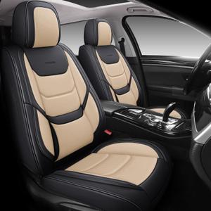 Full Coverage Front Set Seat Covers with Waterproof Leather,Lumber Support and Airbag Compatible,Universal Fit for Most SUVs, Trucks,and Sedans in Automotive Seat Covers (Black and Beige) Full Coverage Front Set Seat Covers with Waterproof Leather,Lumber Support and Airbag Compatible,Universal Fit for Most SUVs, Trucks,and Sedans in Automotive Seat Covers (Black and Beige)