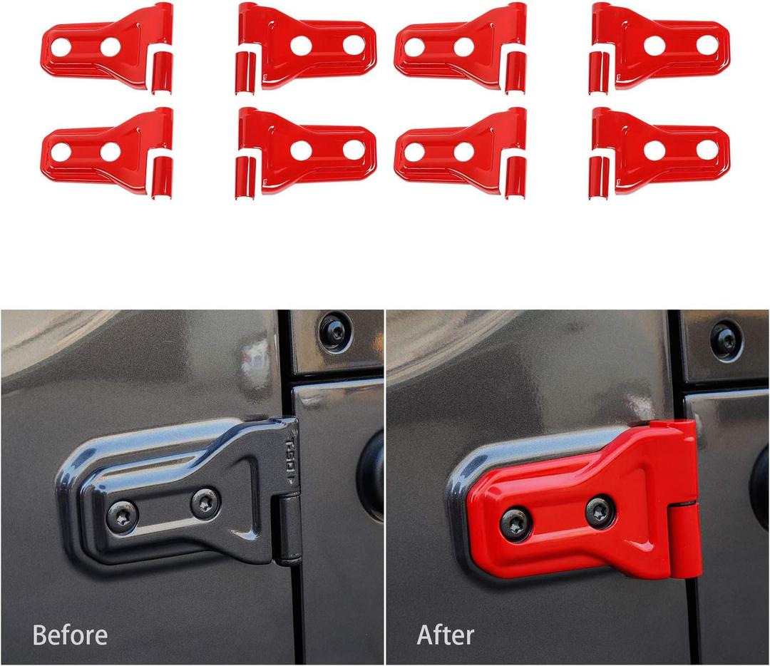 8PCS Door Hinge Cover Trim Accessories for 2018-2024 2025+ Jeep Wrangler JL JLU for 2020-2024 2025+ Jeep Gladiator JT (Red)