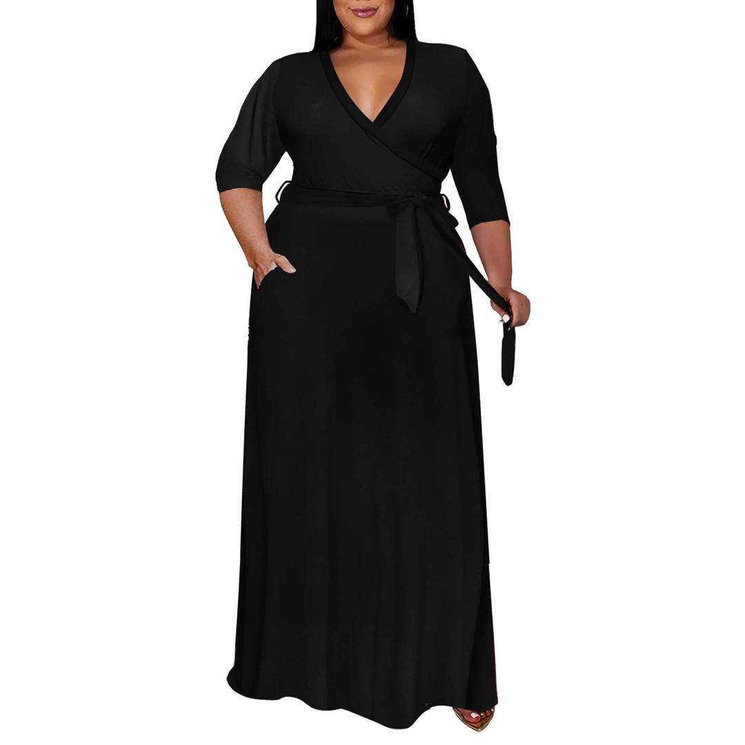 Runwind Plus Size Dress for Women - 3/4 Sleeve V Neck Maxi Dresses for Women XL