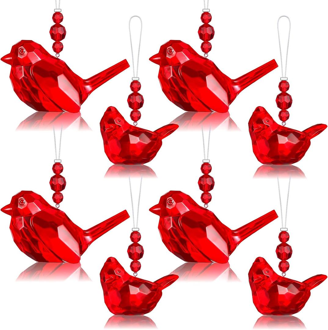 Christmas Cardinal Ornaments Acrylic Red Cardinal Bird Hanging Ornament Memorial Decor for Xmas Tree Decorations Holiday Hanging Figurine for Christmas Party, 3.54 Inch, 2.48 Inch (Cute, 8 Pcs)