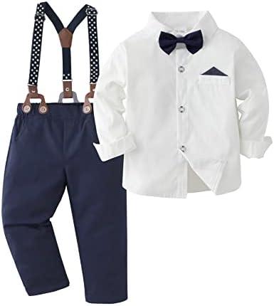 DISAUR Baby Boy Clothes Suits Toddler Dress Shirt With Bowtie Suspender Pants Outfit Sets Gentleman Wedding 1-6 Years, 12-18M