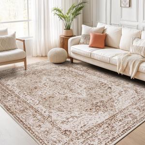 Lofus 6x9 Area Rugs for Living Room, Washable Area Rug, Rugs for Bedroom, Kitchen, Vintage Boho Carpet, Soft Non-Slip, Low Pile Large Area Rug for Office Dining Room, Vintage Beige Brown