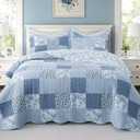 GOONE King Quilt Set 104"x90", Blue Floral Boho Bedspread Farmhouse Quilting Bedding Set, Lightweight Washed Coverlet, Reversible Spring & Summer Quilt Set, Quilt King Size with 2 Pillow Shams