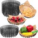 18 Pcs 8 Inch Round Black Wire Baskets for Storage with 50 Sheets Deli Wrappers Paper, Versatile Metal Bread Baskets for Serving, Fast Food, and Kitchen Organization