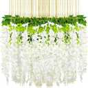 Riceshoot 240 Pcs Wedding Artificial Wisteria Hanging Flowers Floral Backdrop Garland 43.3 in/ 3.6 ft Silk Fake Wisteria Vine Rattan Long Wall String for Home Outdoor Party Decoration(Milky White)