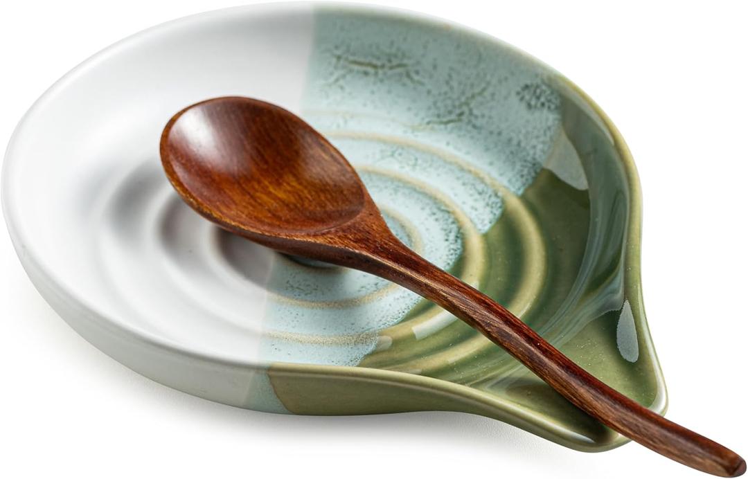 Ceramic Spoon Rest for Kitchen Counter & Stove, Large Spoon Holder for Cooking Utensils, Heat-Resistant, Nonstick, Easy to Clean, Modern Kitchen Decor, Gradient Green