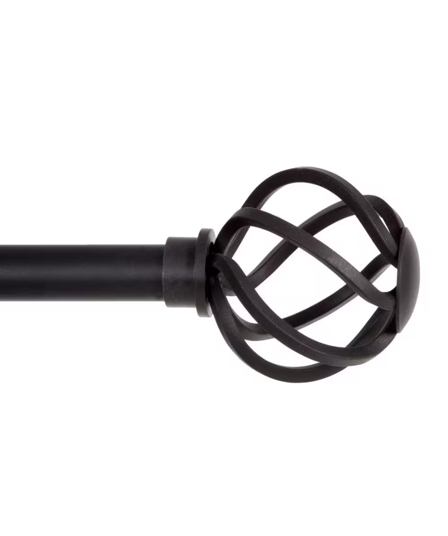 Cage 48 in. - 86 in. Adjustable Single Curtain Rod 5/8 in. Diameter in Black with Openwork Finials