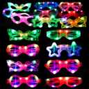 24 Packs LED Glasses for kids Glow in the dark Party Supplies Favor,6 LED 6 Shapes Glasses Flashing Plastic Light up Glass Toys Bulk 3 Replaceable Battery fit Halloween Christmas Thanksgiving