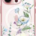 2 x for iPhone 14 Plus Magsafe Case, Magnetic Floral Blooms Design Cute Soft TPU Shockproof Protective for Girls Phone Women Cover (Style 3)