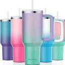 40 oz Tumbler with Handle and Straw Lid Insulated Tumblers Cups with Lids Straws Double Wall Vacuum Leak Proof Stainless Steel 40oz Tumbler Travel Mug Gifts for Men Women Him Her (Glitter)