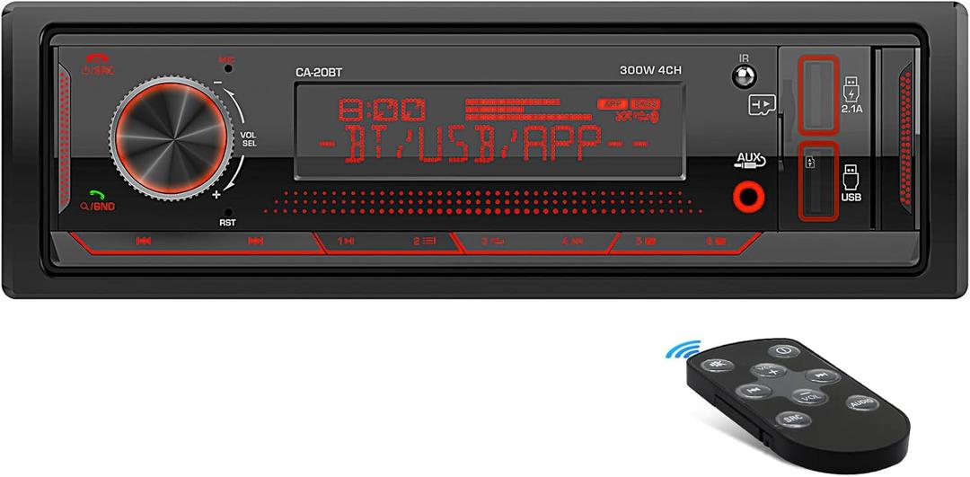 Single Din Bluetooth Marine Radio - in Dash 1-Din Car Stereo Receiver with AM FM Tuner LCD Display SD AUX-in USB Quick Charge APP Control