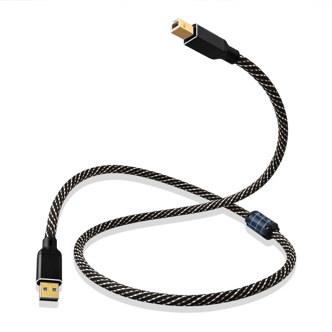 3.0 USB 9.84ft HiFi Audio Cable -USB A to USB B,4N OFC Core,24K Gold-Plated Connectors, USB A to B Cable with Nylon Braid, Compatible with Sound Card, Mixer, Synthesizer(9.84ft/3m)