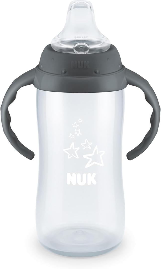 NUK Learner Cup, 10 Ounce, Tritan Gray Star BPA Free, Spill Proof Sippy Cup