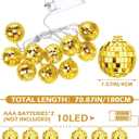 BBTO LED Disco Ball String Light Battery Powered Mirror Balls Ornaments for Outside Backyard Porch 70s 80s Disco Party Supplies(1.57 Inch, Gold)