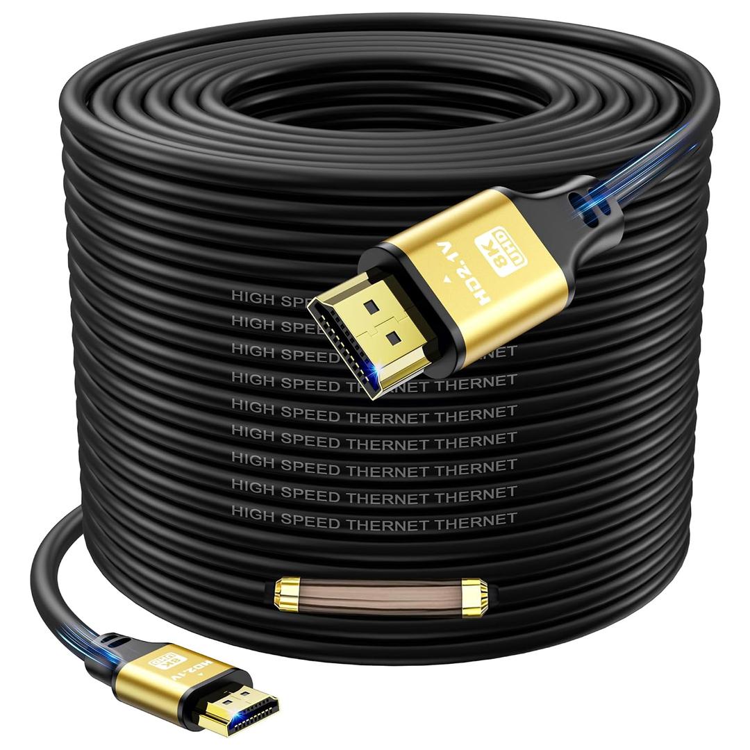Extra Long Hdmi Cable 150FT, 4K@120Hz,48 Gbps, Built-in Signal Booster, Hdmi 2.1 cord with Gold-plated Connectors, Aluminum Shell, for Office Installations, Events, Exhibitions, Stage Displays