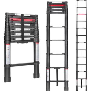 Telescoping Ladder 8.5FT, Gimify Extension Telescopic Ladder Aluminum Alloy Collapsible Telescope Lightweight Steps with Project Tray Folding for Roofing Business, RV Outdoor Work, 330 lbs Capacity