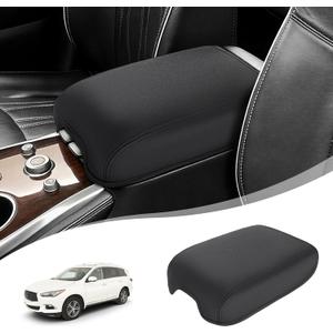 Center Console Armrest Cover for 2013-2020 Infiniti QX60 JX35/Nissan Pathfinder, PU Leather Middle Console Lid Protector Arm Rest Cushion Anti-Scratch Thick Pad (Black)