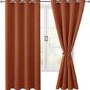 Hiasan Fall Blackout Curtains for Bedroom, 52 x 63 Inches Length - Thermal Insulated & Light Blocking Window Curtains for Living Room/Kids Room, 2 Drape Panels Sewn with Tiebacks, Burnt Ochre
