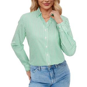 siliteelon Button Down Shirts for Women Oxford Shirt Long Sleeve Classic Wrinkle Free Business Dress Shirts Work Office (Green, XXL)