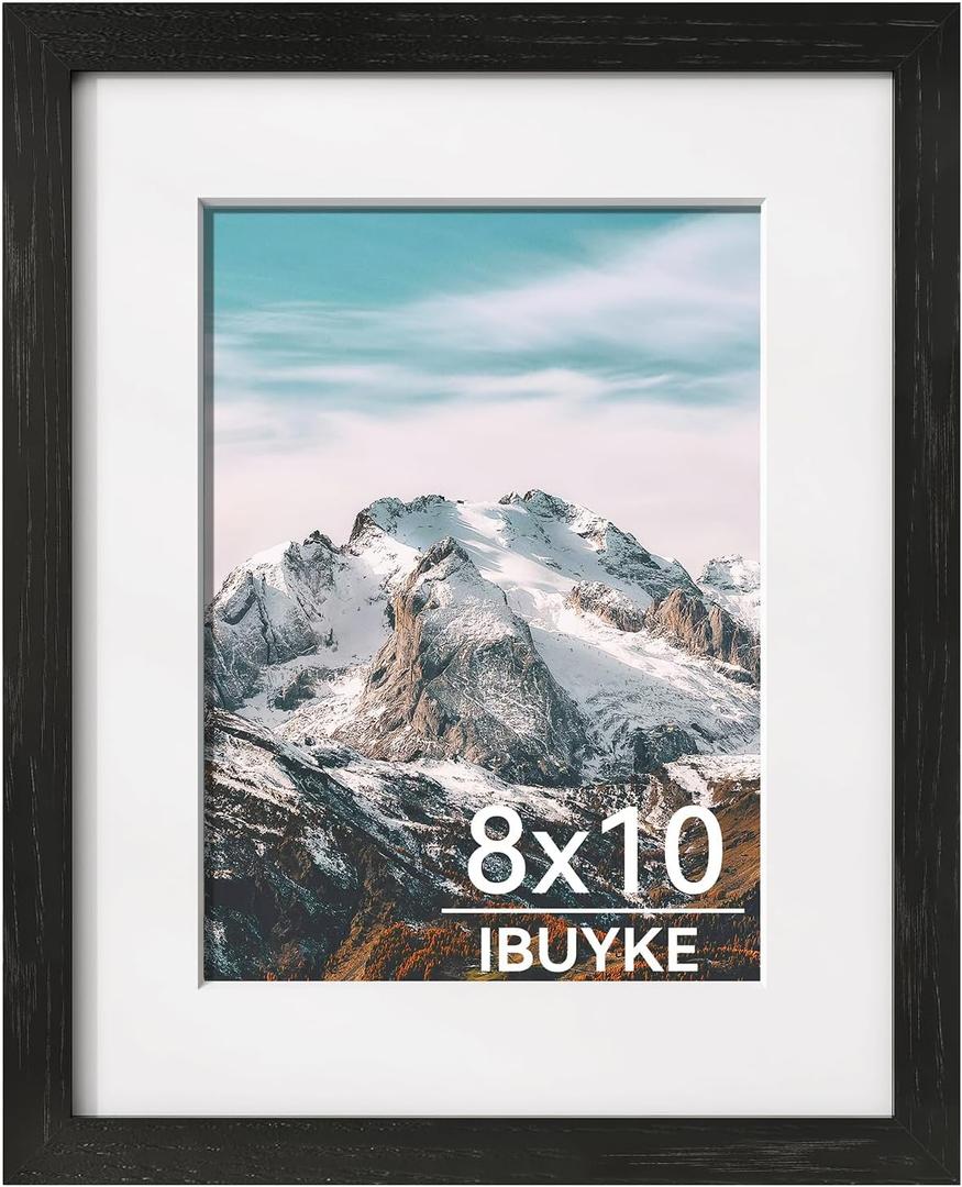 IBUYKE 8x10 Picture Frame,Solid Oak Wood 8x10 Photo Frame with Mat to 5x7,10x8 Picture Frames With Tempered Glass,Tabletop or Wall Mount Display,Home Decor,Black Oak 8 x 10 Frame,UWPF0810B
