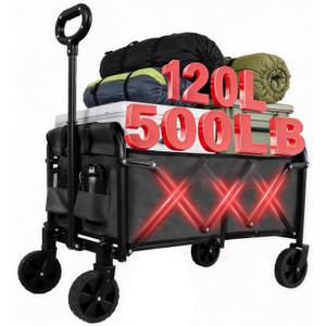 Foldable Wagon Cart, Collapsible Utility Wagon with All Terrain Wheels, Portable Folding Cart for Camping Garden Shopping Grocery Sports (Black, Medium Without Tailgate)