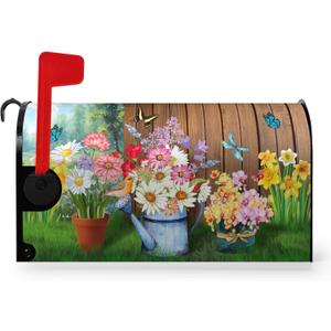 Summer Flower Mailbox Covers Magnetic Large Size Spring Floral Butterfly Mailbox Wraps Colorful Spring Mailbox Post Cover Oversized Mailbox Decor Waterproof for Garden Yard 25.5x21 Inch