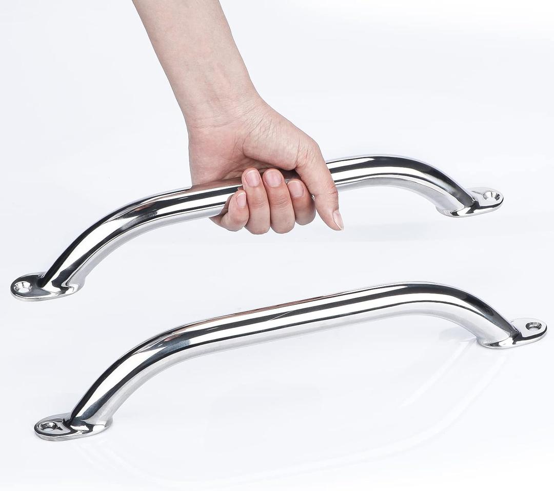2PCS Boat Handrail Grab Handle Polished Stainless Steel Round Tube - 12" Long Marine Grab Handle