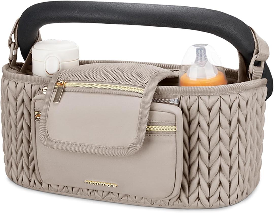 mommore Stroller Organizer with Insulated Cup Holders, Adjustable Stroller Caddy with Detachable Phone Bag, Stroller Accessories Fits for Uppababy, Doona, Jogger, Britax (Light Cafe)