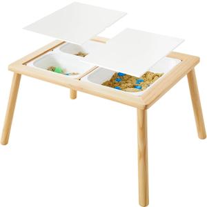 Asweets Sensory Table for Toddlers, Indoor Table with Storage Bins, Kids Play Activity Desk for Boys Girls Gift, 29''L x 20''W x 21''H, (3 White Bins) (1 Large Bin + 2 Small Bins, White Bins)