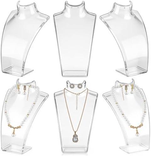 AceOrbit 6 Pcs Acrylic Necklace Display for Vendors, Jewelry Bust Stand Holder, 7.87 x 5.12 x 2.36 Inch Jewelry Display Mannequin for Earrings Necklace, Retail Store & Trade Shows (Clear)