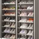 MOYIPIN Shoe Rack Storage Organizer, Double Row Portable Nonwoven Fabric Cover Shoe Rack Holds up to 28 Pairs 36.2 x 11.2 x49.2 Inches Black